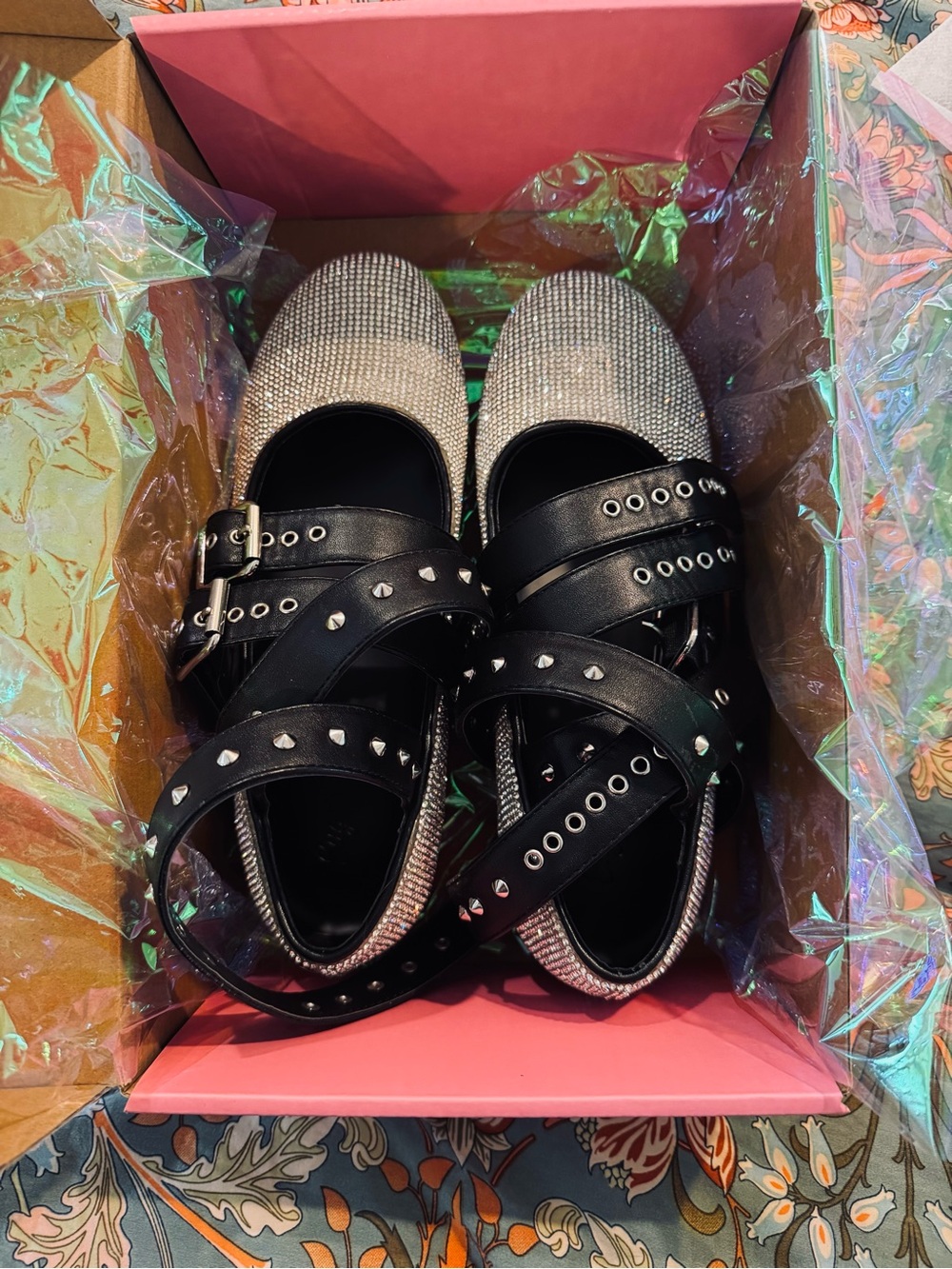Sugar Thrillz Silver/ Black Studded Flats